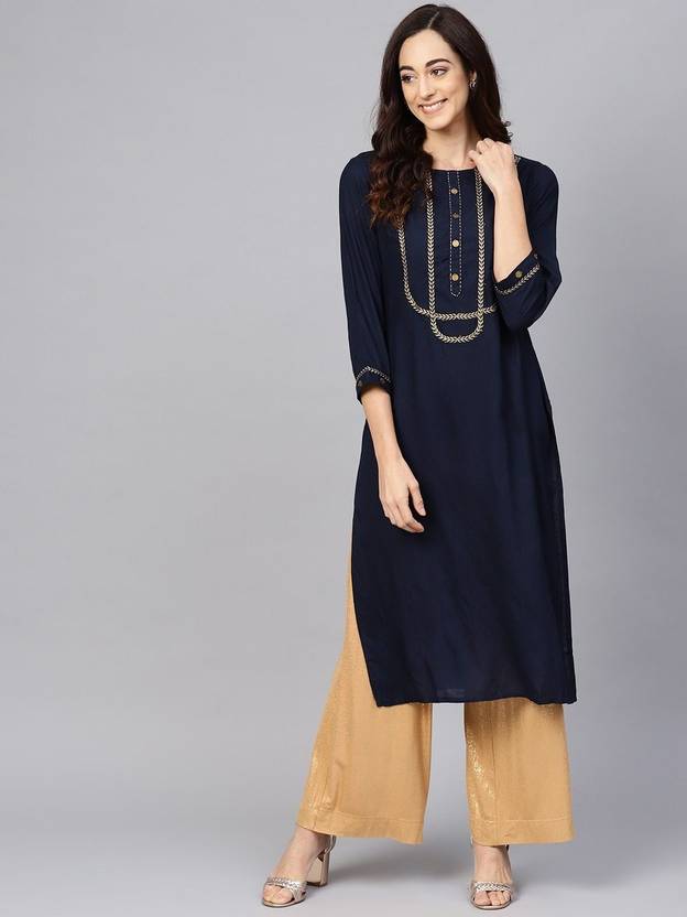MEERANSHI LIVING Solid Viscose Rayon Straight Kurta for Women