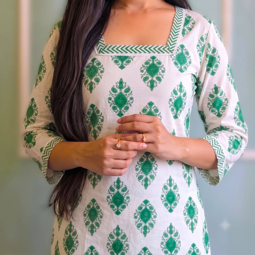 AuzaSho Collection Floral Print Cotton Blend Straight Kurta for Women