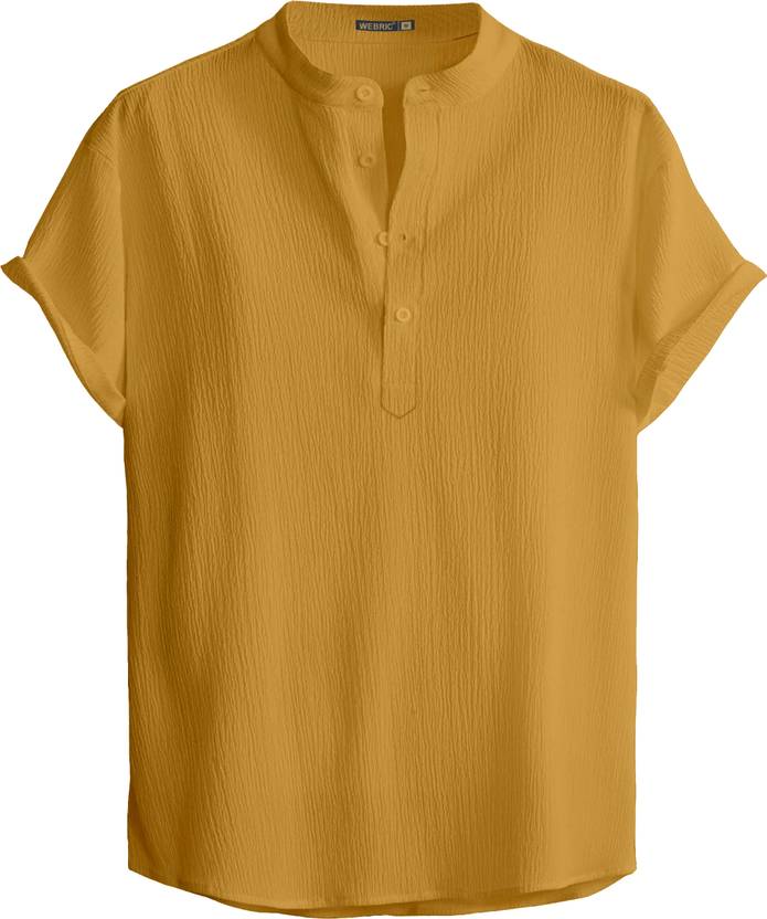 Webric Men Self Design Polyester Straight Kurta (Yellow)