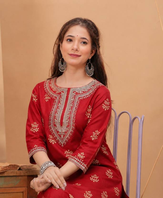 KKOUTFITS Embroidered Pure Cotton Straight Kurta for Women