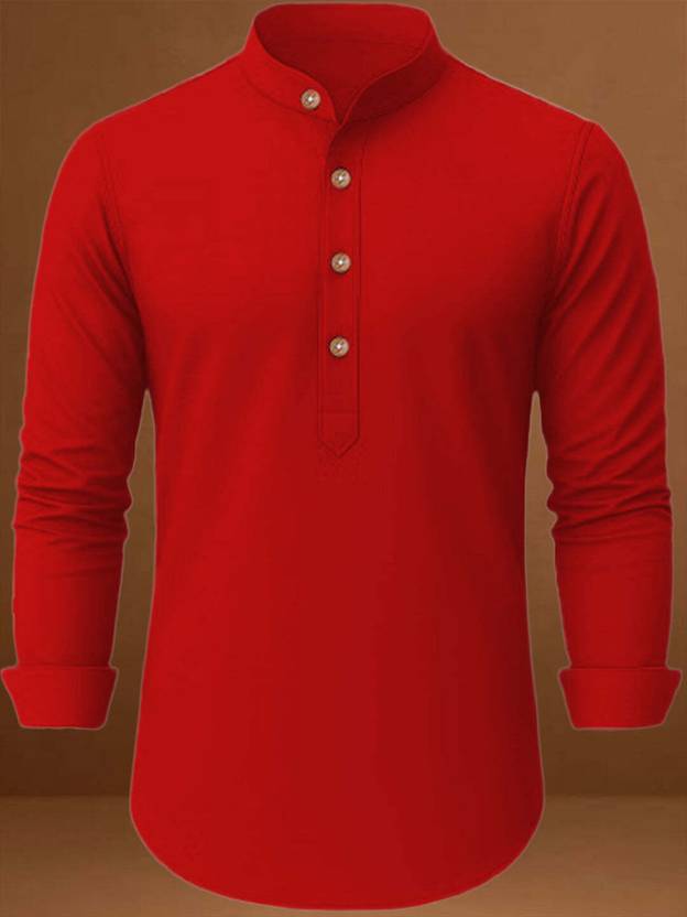 Vashuqi Solid Cotton Blend A-line Kurta for Men