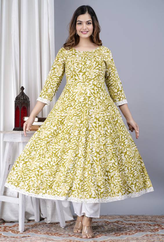 rudrama Floral Print Viscose Rayon Anarkali Kurta for Women
