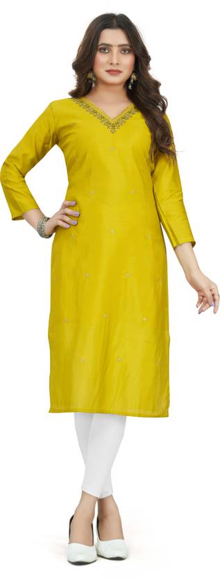 ASTEYAM Solid, Embroidered Chanderi A-line Kurta for Women