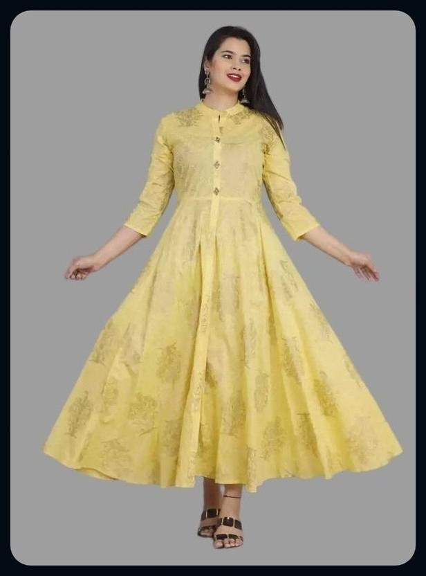 RACHNA FASHION Women Gown Yellow Knee Length Dress