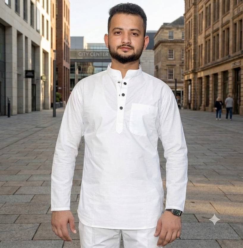 AL-Crease Solid Pure Cotton Straight Kurta for Men