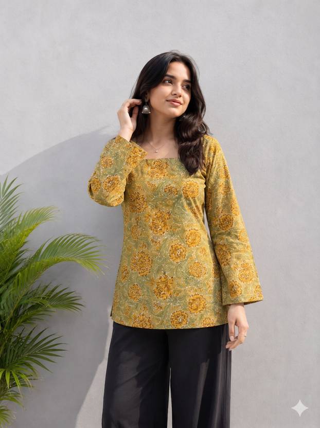 ALHD Printed Pure Cotton A-line Kurta for Women