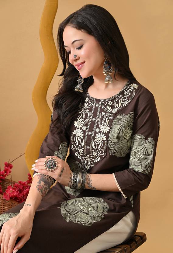 KKOUTFITS Women Printed Straight Kurta