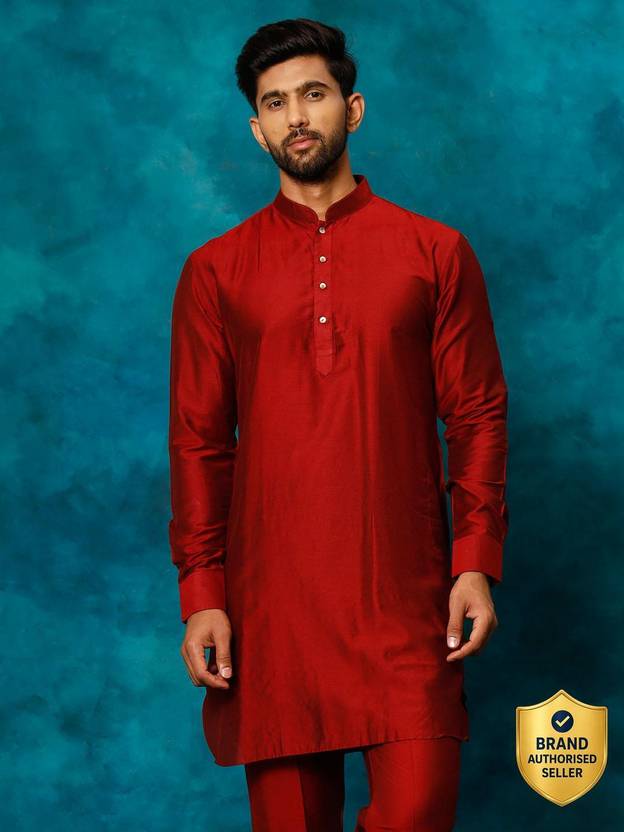 VASTRAMAY Solid Viscose Rayon Straight Kurta for Men
