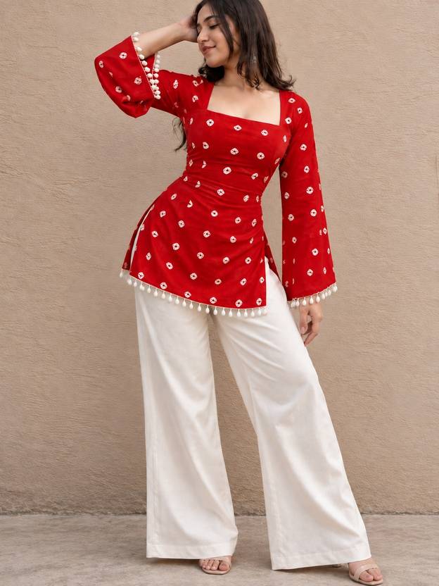 Bhagyesh Fashion Printed, Bandhani Cotton Rayon Tunic Kurta for Women