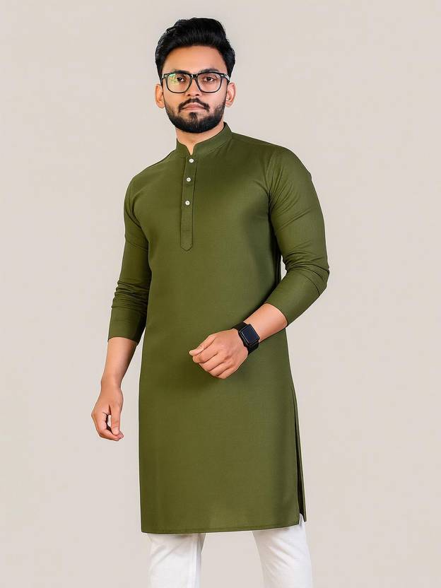balajiis Solid Cotton Blend Straight Kurta for Men