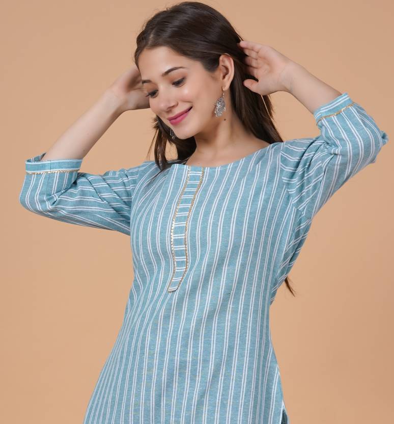 Rimeline Striped Pure Cotton Straight Kurta for Women