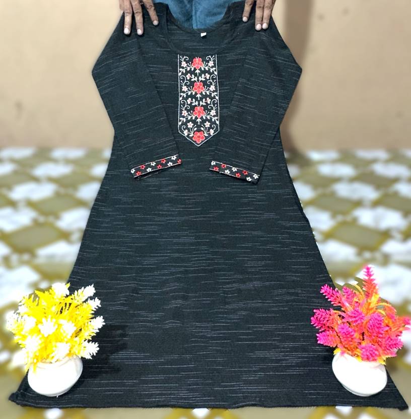 AuzaSho Collection Self Design Pure Cotton Straight Kurta for Women