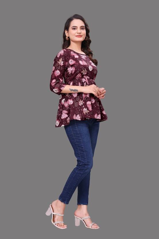 BLACKBIRD Floral Print Crepe Flared Kurta for Women
