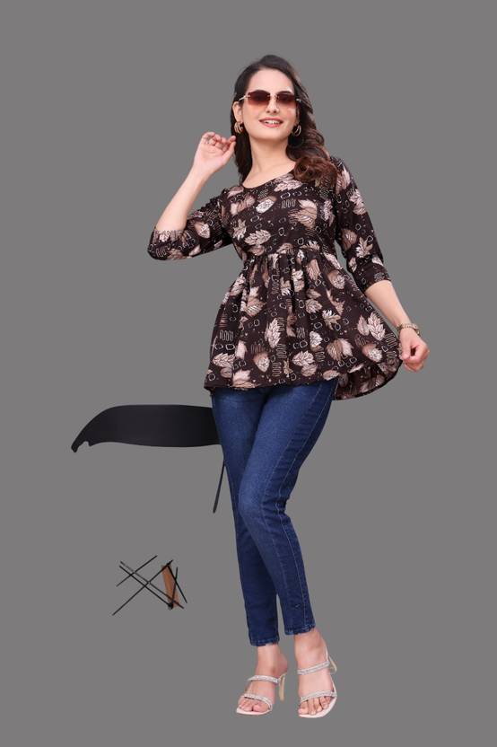BLACKBIRD Floral Print Crepe Flared Kurta for Women