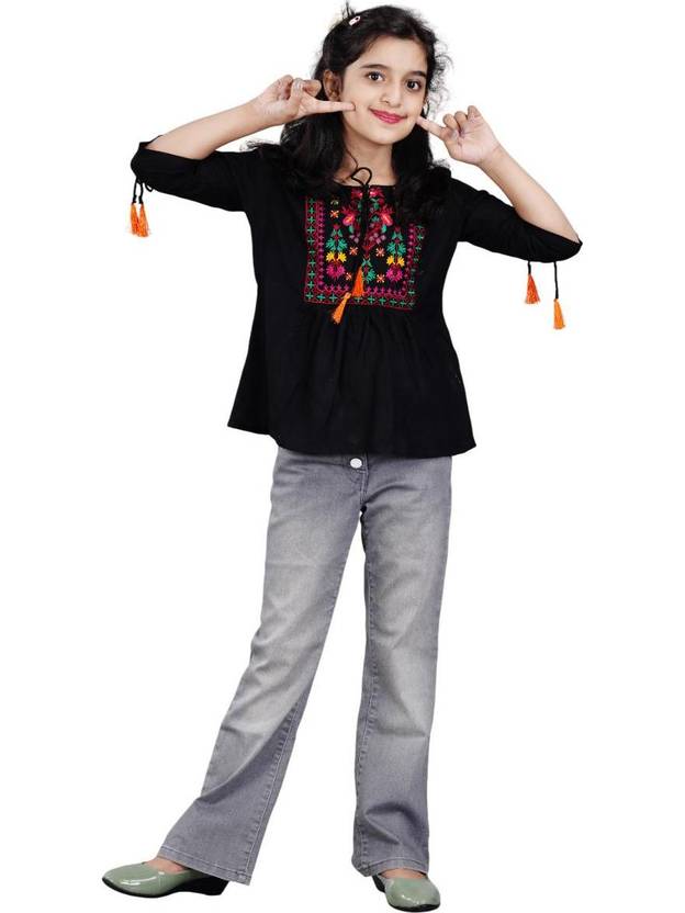 DMP EXPORT Embroidered Cotton Rayon Tunic Kurta for Girls
