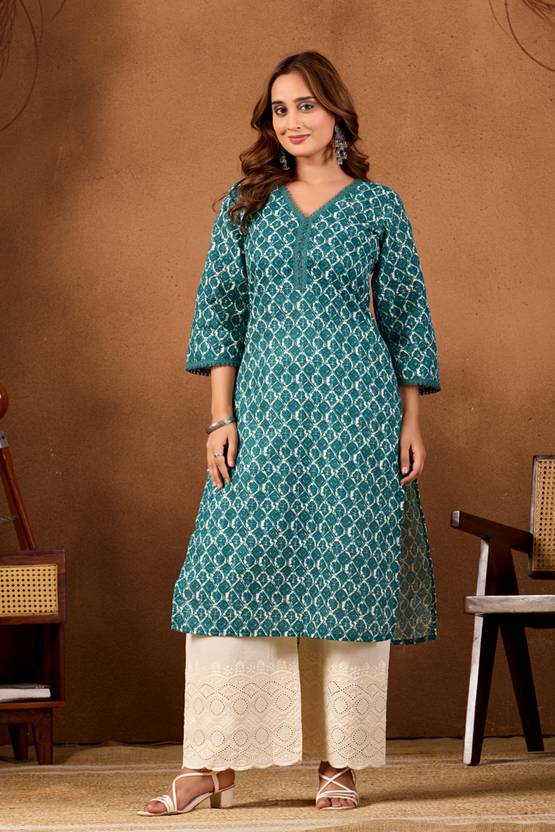 Aakasya Printed Pure Cotton Straight Kurta for Women