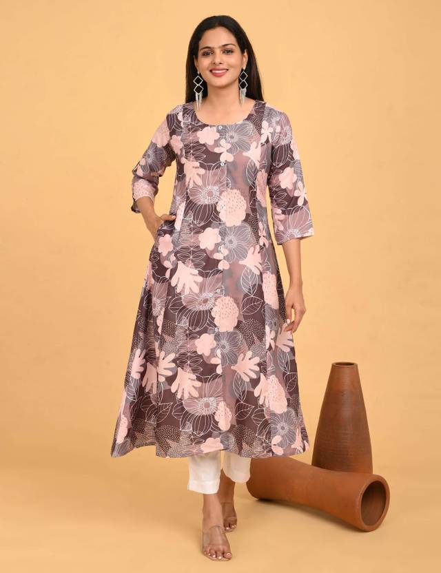 Minelli Printed Linen A-line Kurta for Women