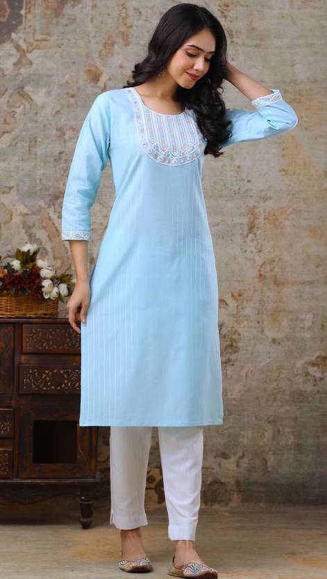 AuzaSho Collection Printed Khadi Cotton Straight Kurta for Women