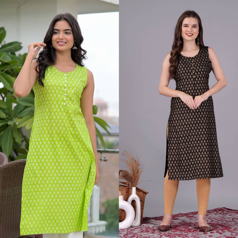 shobhit Pack of 2 Printed Viscose Rayon Straight Kurta for Women