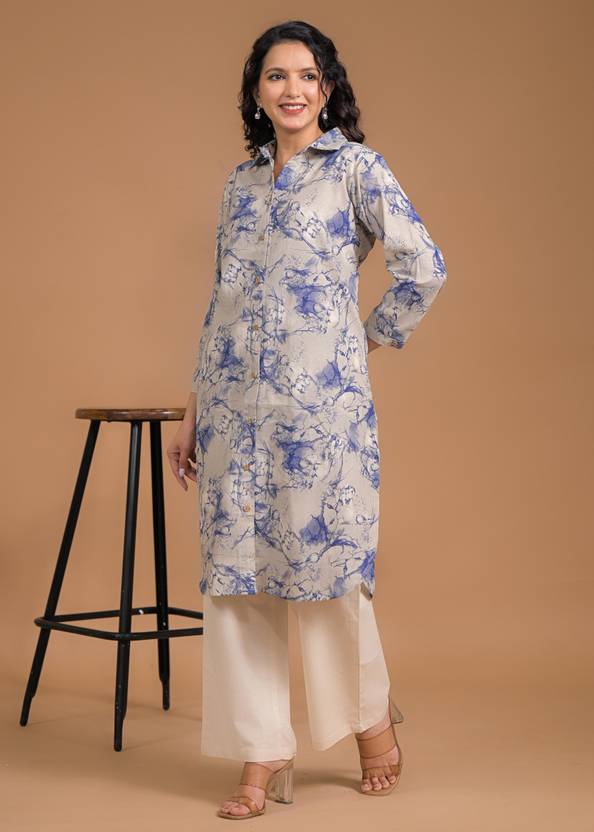 SAANWRI Abstract Pure Cotton A-line Kurta for Women