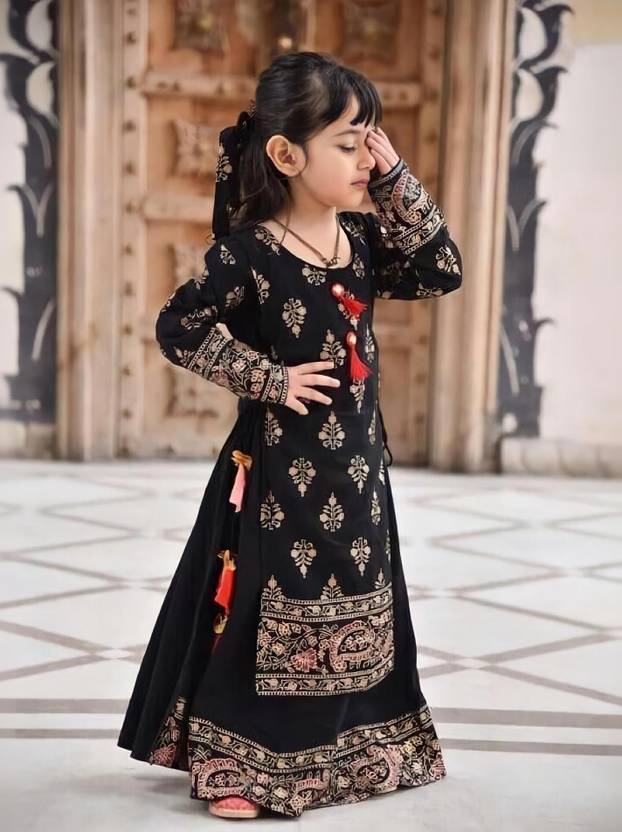 badodiya's Printed Viscose Rayon A-line Kurta for Girls