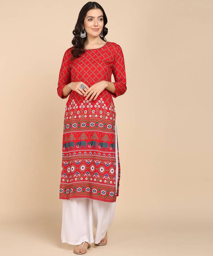 VAHSON Embroidered Cotton Blend Straight Kurta for Women