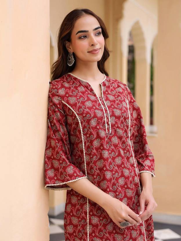 KKOUTFITS Printed Pure Cotton Straight Kurta for Women
