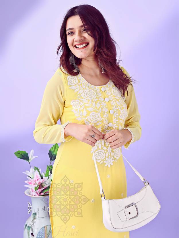 HESVI Chikan Embroidery Georgette A-line Kurta for Women