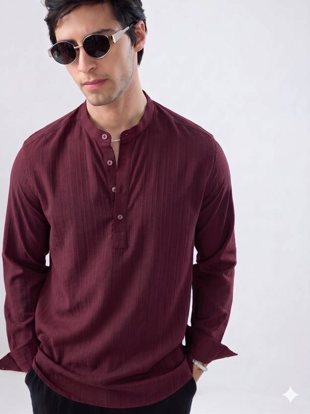 ADHIRAJAN Self Design Cotton Blend Straight Kurta for Men