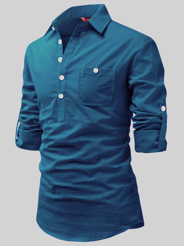 Yugnik Men Solid Pure Cotton A-line Kurta (Dark Green)