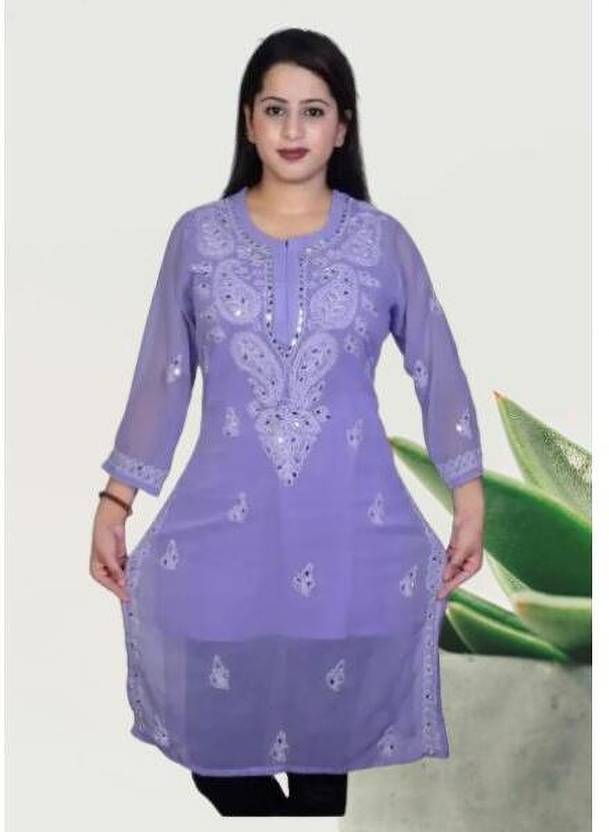 Sheeraz enterprise Embroidered Georgette Straight Kurta for Women