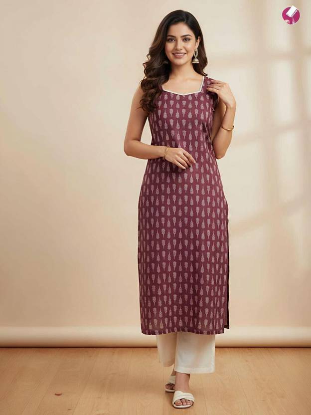 FUSION STORE ENTERPRISES Printed Cotton Blend Straight Kurta for Women