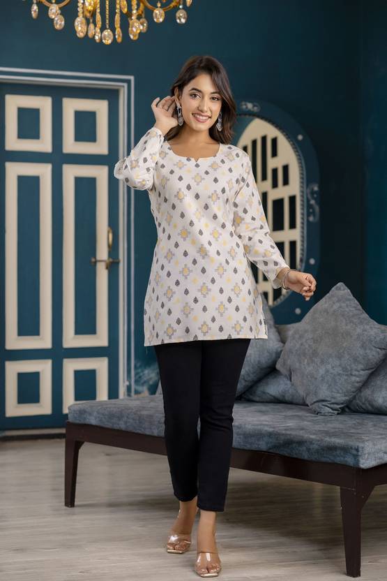 Teala Bonita Geometric Print Khadi Cotton Straight Kurta for Women