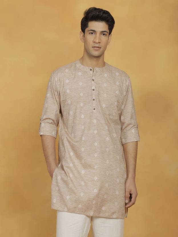 VASTRAMAY Solid, Self Design, Woven Design Pure Cotton Straight Kurta for Men