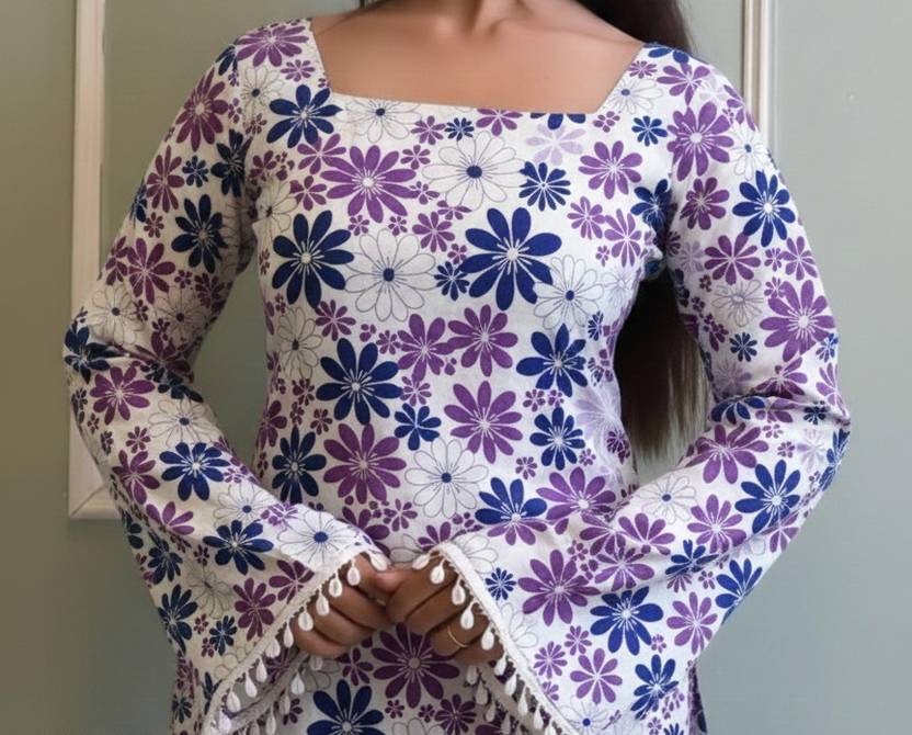 ADAN Floral Print Cotton Blend Straight Kurta for Women