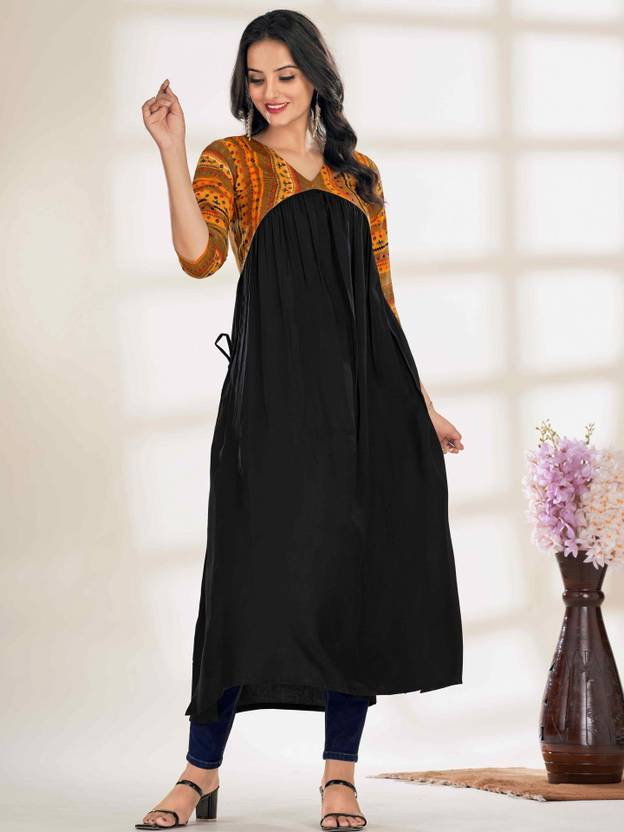 Glomee Printed Viscose Rayon Flared Kurta for Women