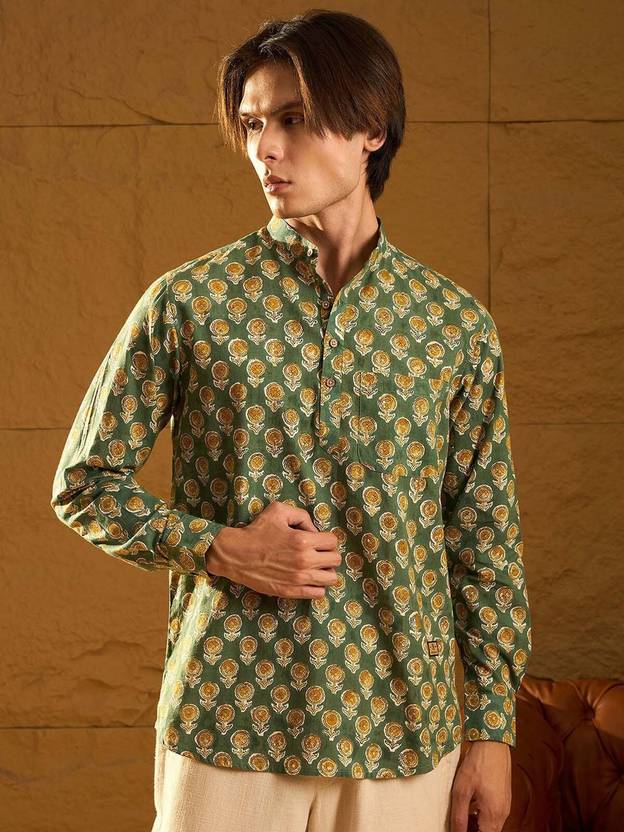 DIMMY Printed Cotton Blend A-line Kurta for Men