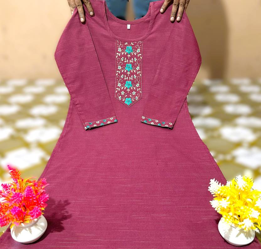 AuzaSho Collection Self Design Pure Cotton Straight Kurta for Women