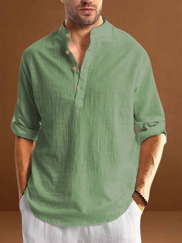 LENIA Solid Cotton Blend Straight Kurta for Men