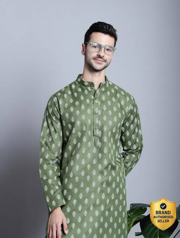 Jompers Men Floral Print Straight Kurta