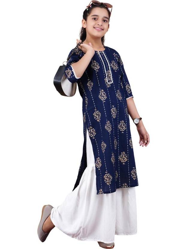 DMP EXPORT Floral Print Cotton Rayon Straight Kurta for Girls