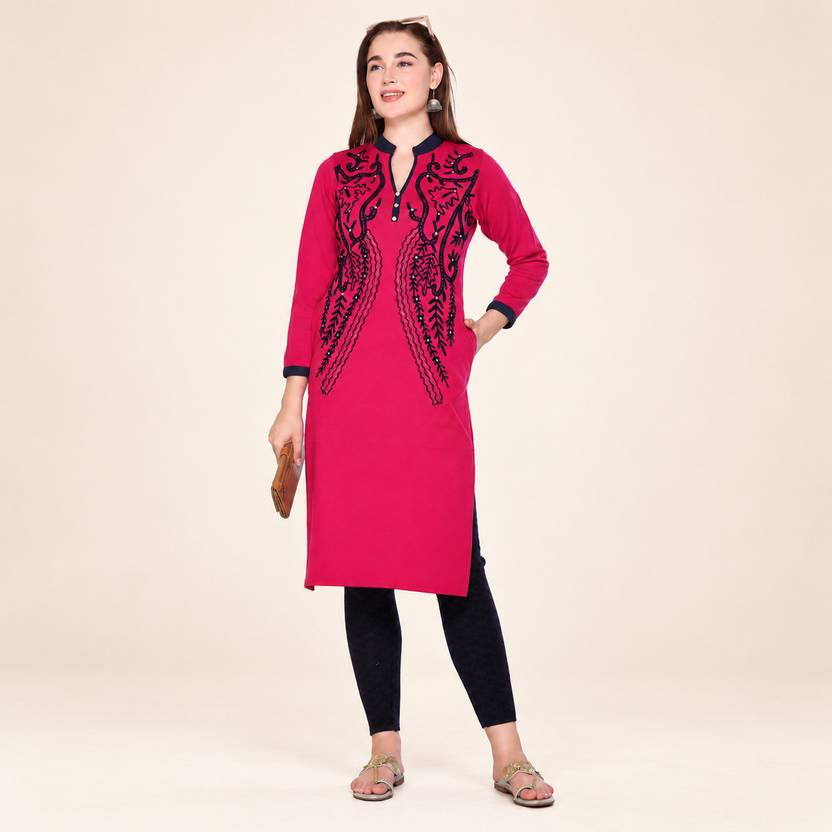 Rosary Embroidered Wool Straight Kurta for Women