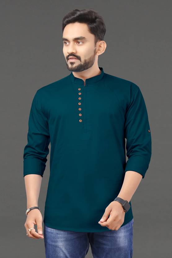 RAHUL CREATION Men Solid Pure Cotton Straight Kurta (Green)