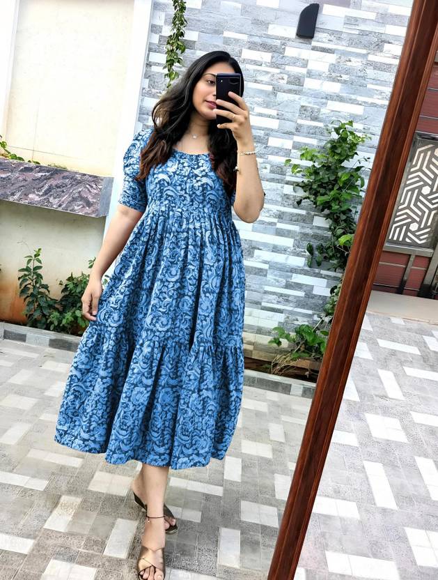 BNT Women Fit and Flare Blue Midi/Calf Length Dress
