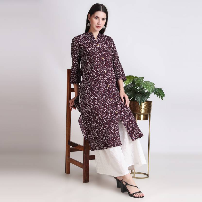 ichaa Printed Cotton Silk Straight Kurta for Women