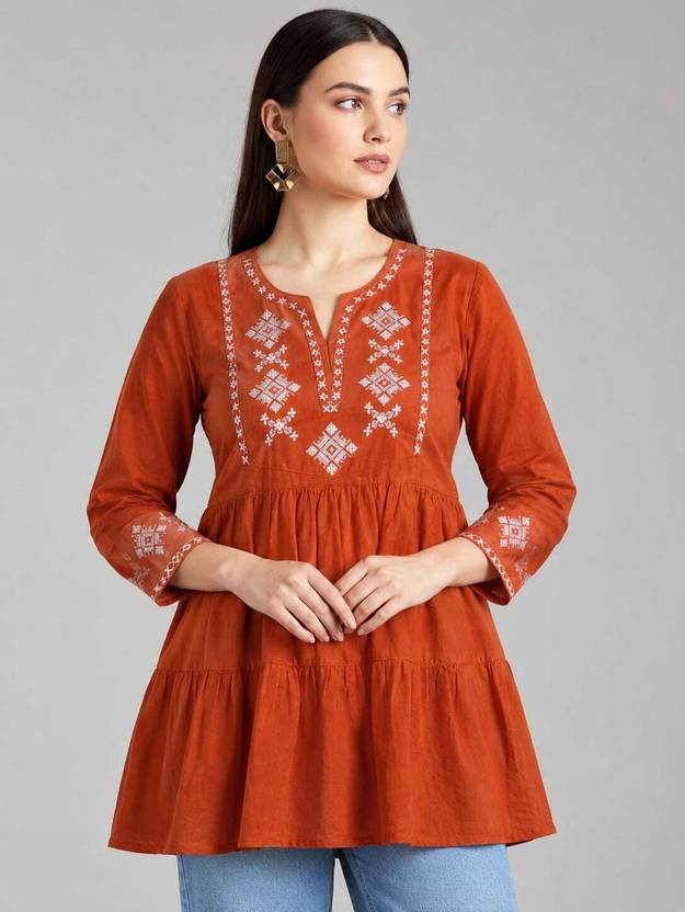 Emica Embroidered Viscose Rayon Flared Kurta for Women
