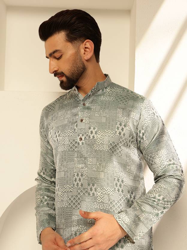 SOJANYA Printed Silk Blend Straight Kurta for Men