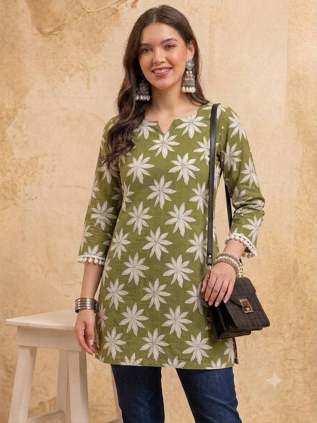 ADAN Printed Cotton Blend Straight Kurta for Women
