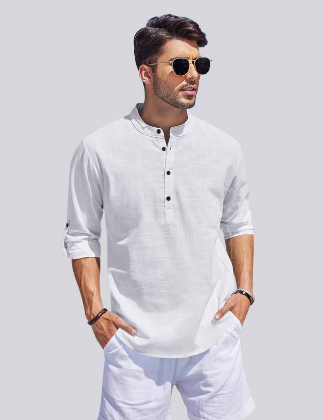 bellstone Men Solid Cotton Blend Straight Kurta (White)