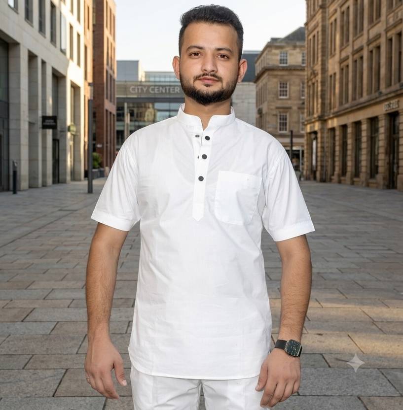 AL-Crease Solid Pure Cotton Straight Kurta for Men